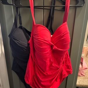 Vibrant Red and Classic Black Women's One-Piece Swimsuit